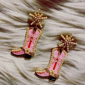 Pink cowgirl boots earrings